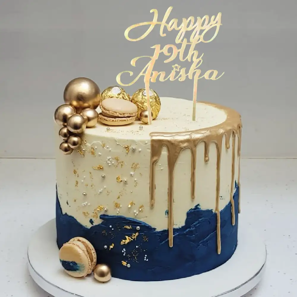 Happy Birthday Name And Age Cake Topper-(Gold Acrylic)
